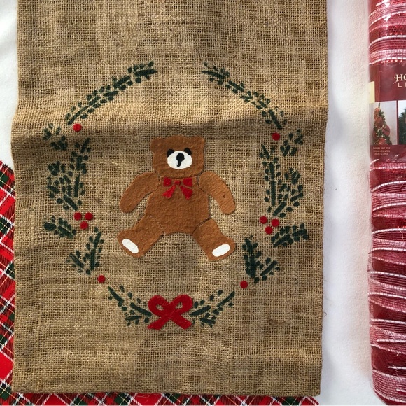 NEW 30 Ft Roll Holiday Red Mesh Ribbon & Christmas Bear Burlap Santa Sack - Picture 9 of 11